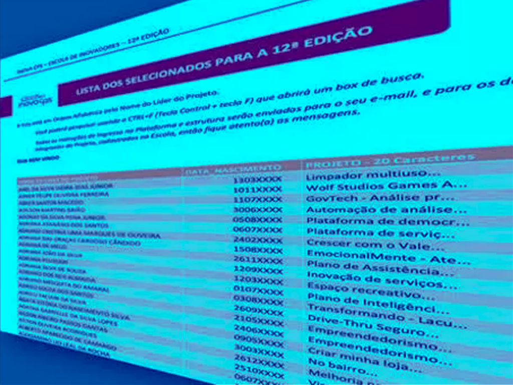 Imagem com lista de projetos selecionados