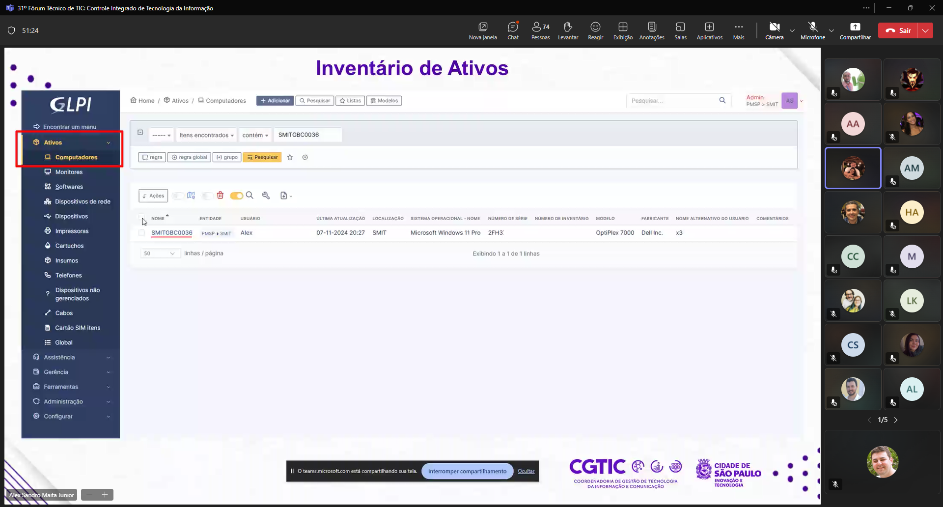 31º Fórum Técnico de TIC_ Controle Integrado de Tecnologia da Informação _ Microsoft Teams 10_12_2024 14_41_41